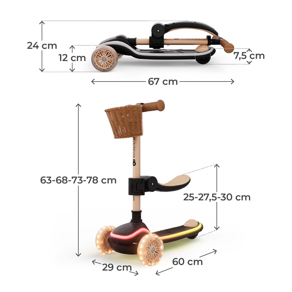 KINDERKRAFT Kolobežka a odrážadlo 2v1 Raket Up Beige
