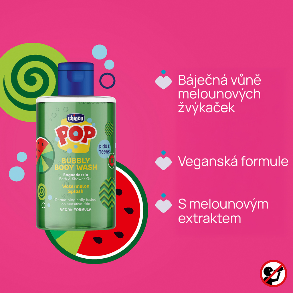 CHICCO Sprchový gél Watermelon splash POP pre deti a teenagerov 300ml