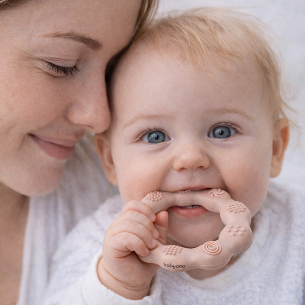 BABYONO Hryzátko silikónové Krúžok Beige
