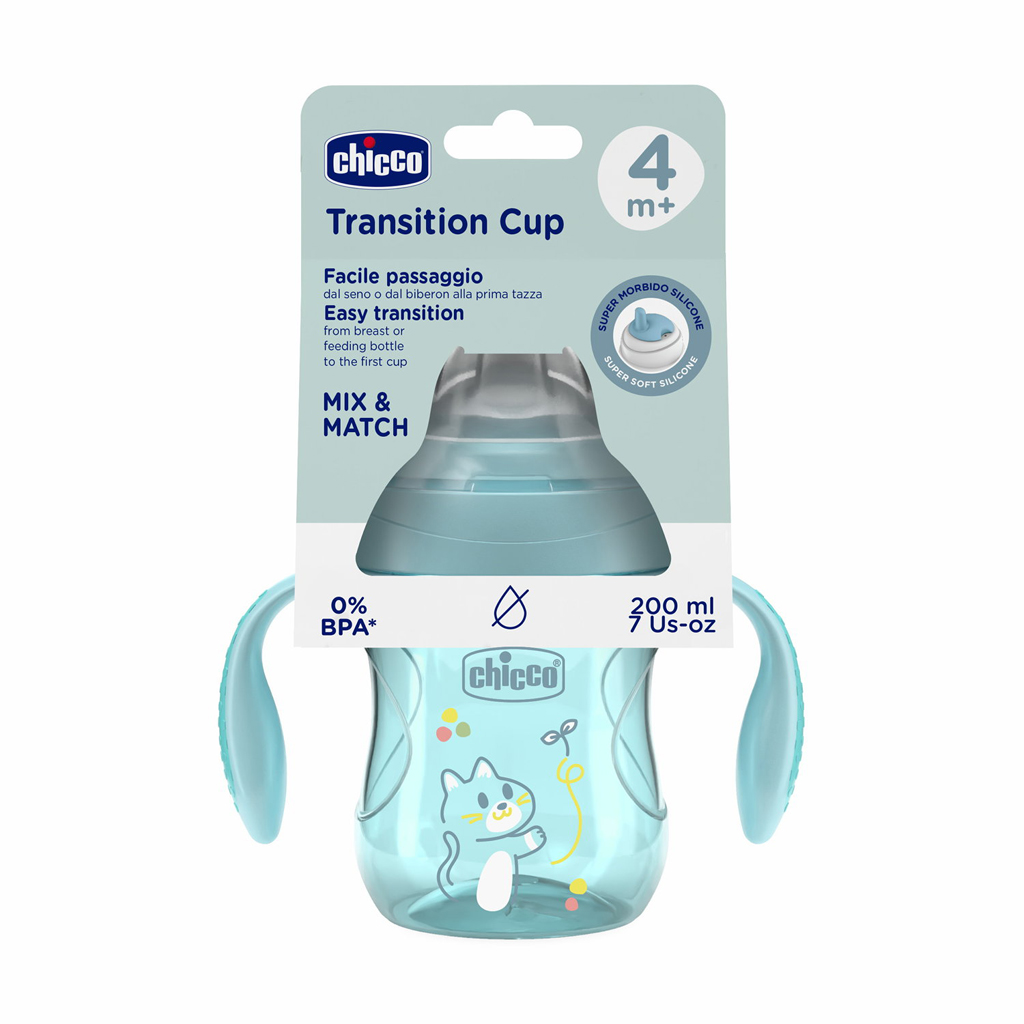 CHICCO Hrnček Transition učiaci s držadlami teal, 4m+