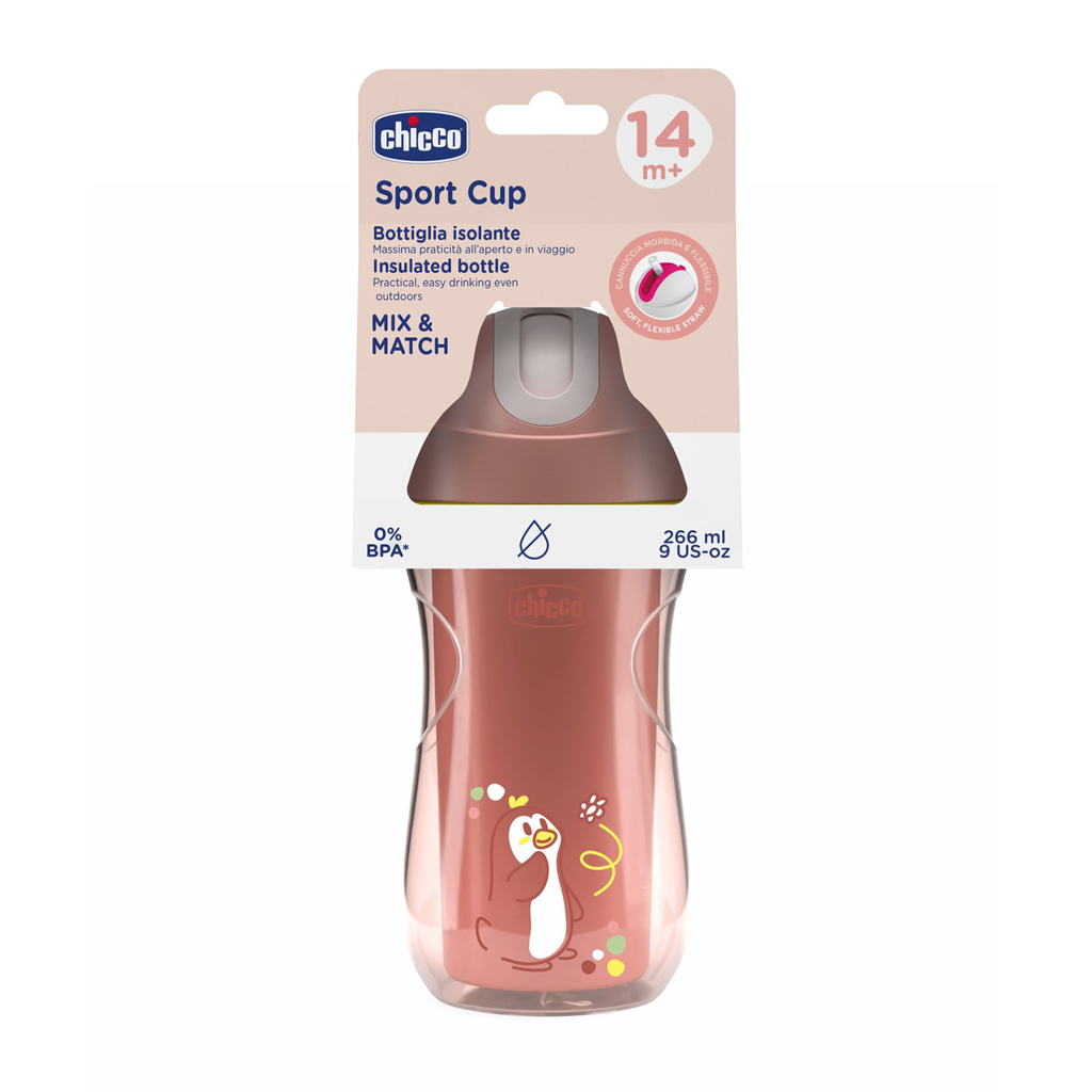 CHICCO Hrnček Sport termo so slamkou pink, 14m+
