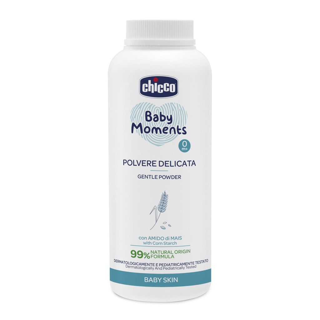 CHICCO Púder detský Baby Moments s kaolínom a kukuričným škrobom 99% prírodných zložiek, 130 g