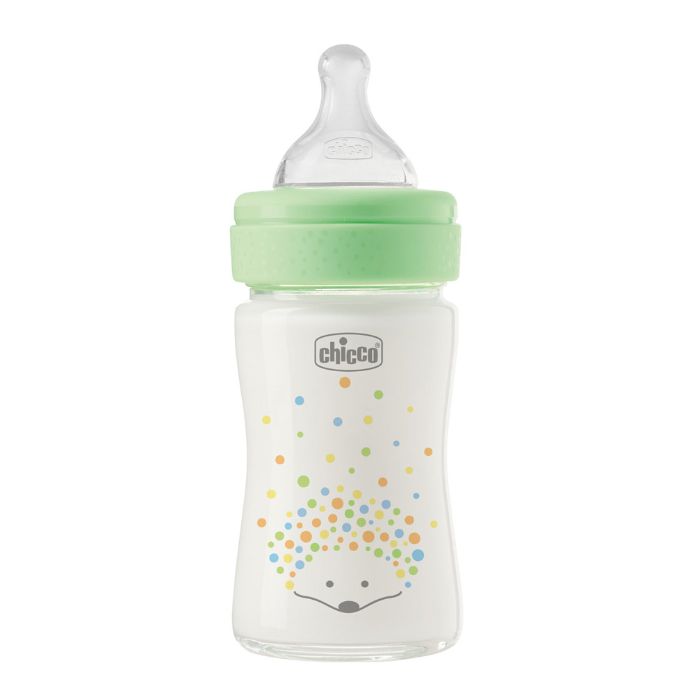 CHICCO Dojčenská sklenená fľaša Perfect Easy 150 ml, pomalý silikónový prietok, neutrálna, 0m+
