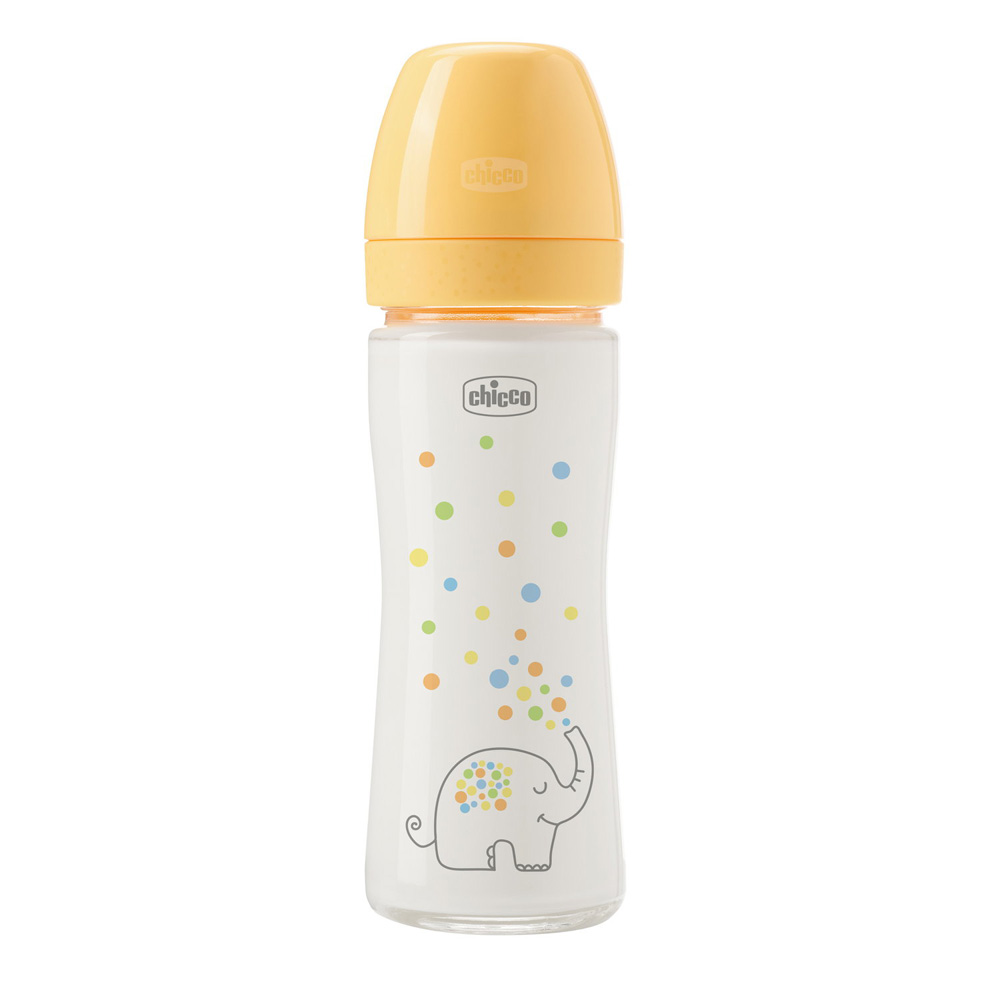 CHICCO Dojčenská sklenená fľaša Perfect Easy 240 ml, pomalý silikónový prietok, neutrálna, 0m+
