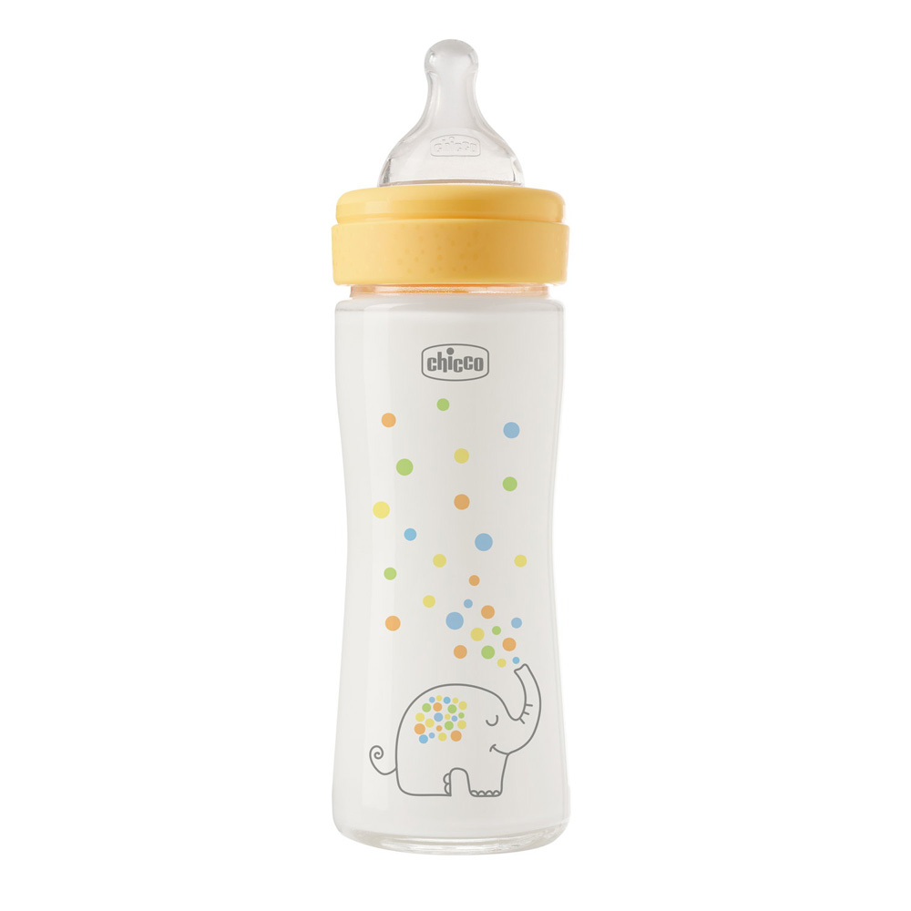 CHICCO Dojčenská sklenená fľaša Perfect Easy 240 ml, pomalý silikónový prietok, neutrálna, 0m+