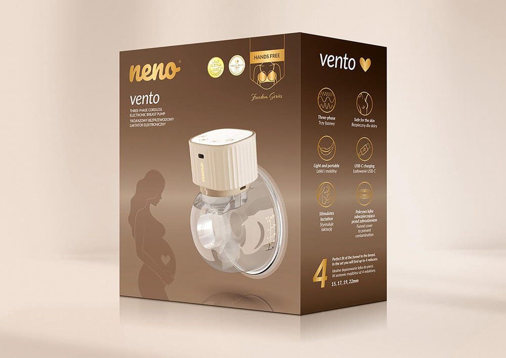 NENO Odsávačka mlieka Vento bezdrôtová hands-free mušľová 3-fázová, USB-C