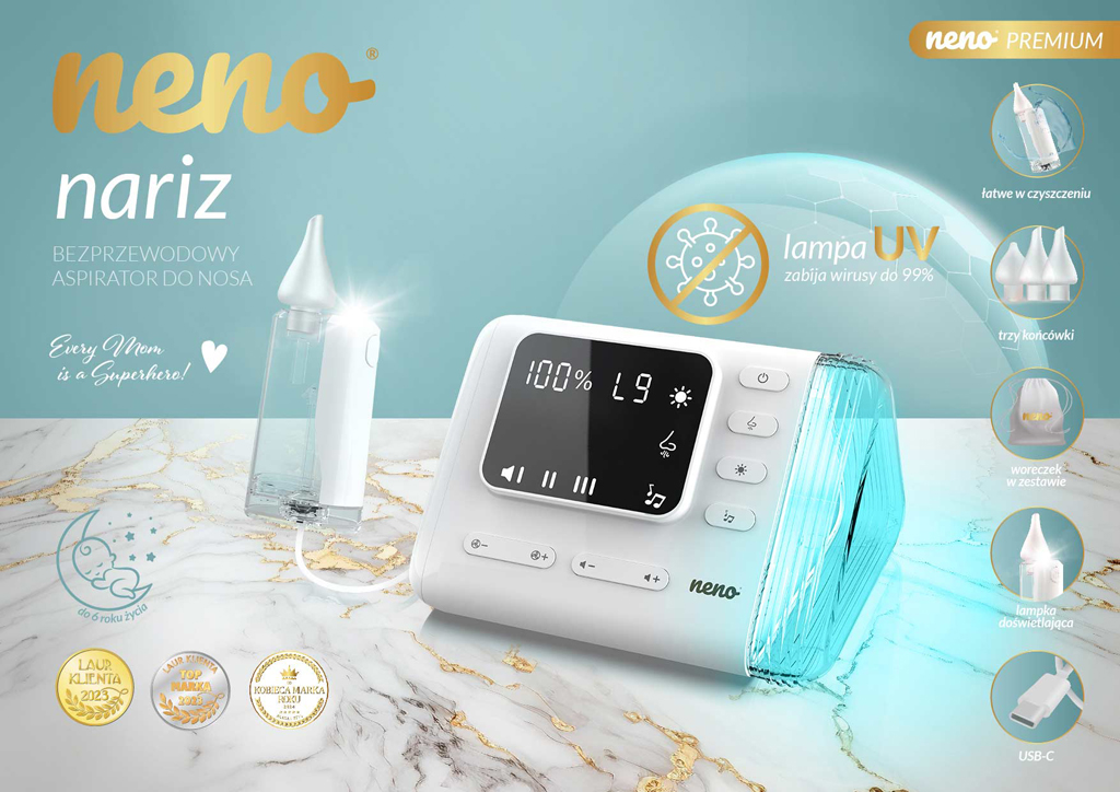 NENO Odsávačka nosných hlienov Nariz bezdrôtová s Active AirFlow, UV sterilizáciou, LED svetlom