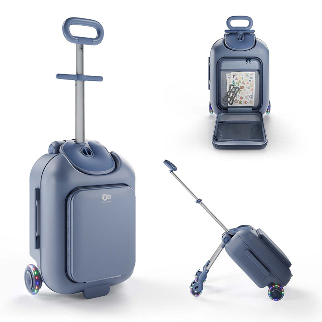KINDERKRAFT Kufor cestovný so sedákom, nálepkami a držiakom na mobil 2v1 Cabby Blue