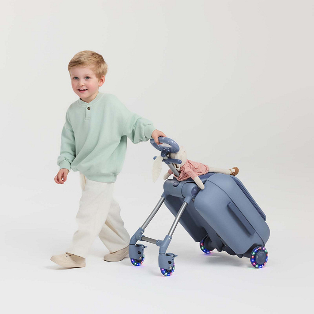 KINDERKRAFT Kufor cestovný so sedákom, nálepkami a držiakom na mobil 2v1 Cabby Grey