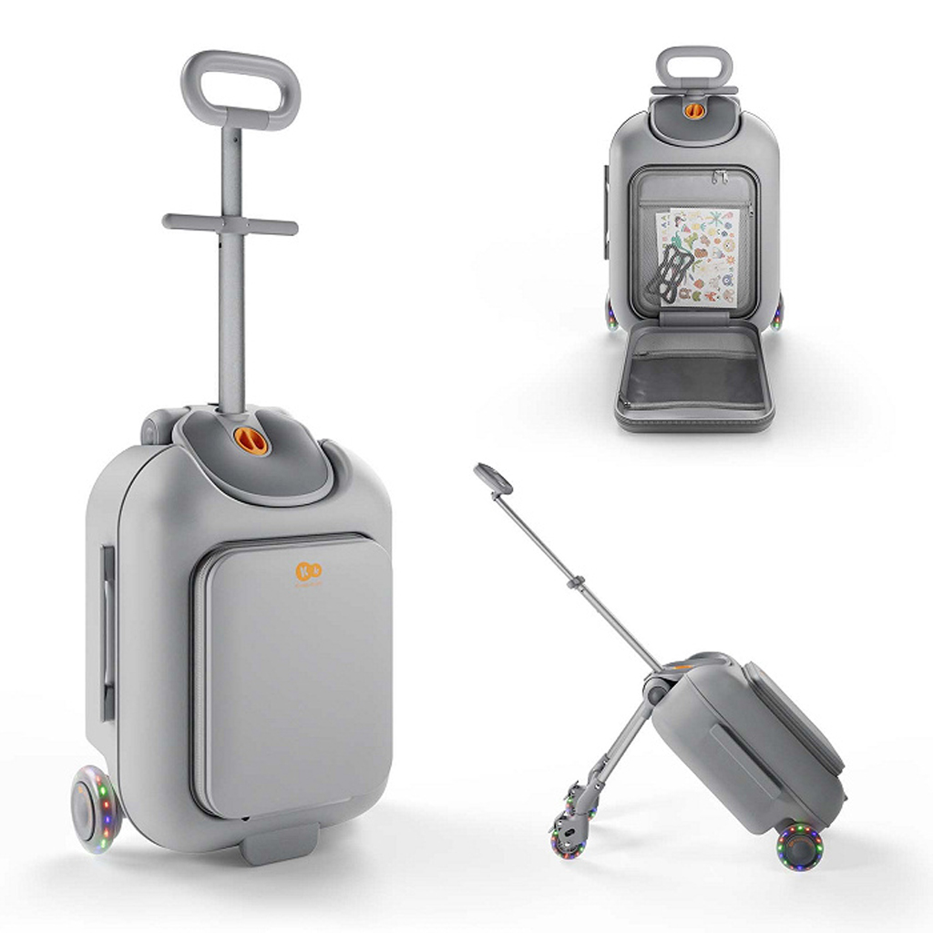 KINDERKRAFT Kufor cestovný so sedákom, nálepkami a držiakom na mobil 2v1 Cabby Grey
