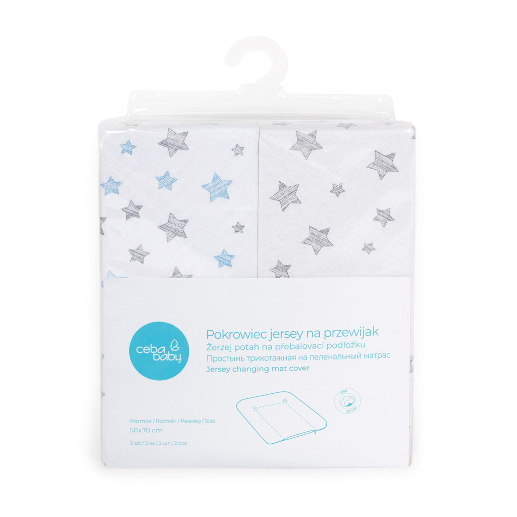 CEBA BABY Poťah na mäkkú prebaľovaciu podložku (50x70) 2 ks Grey Stars+Blue Stars