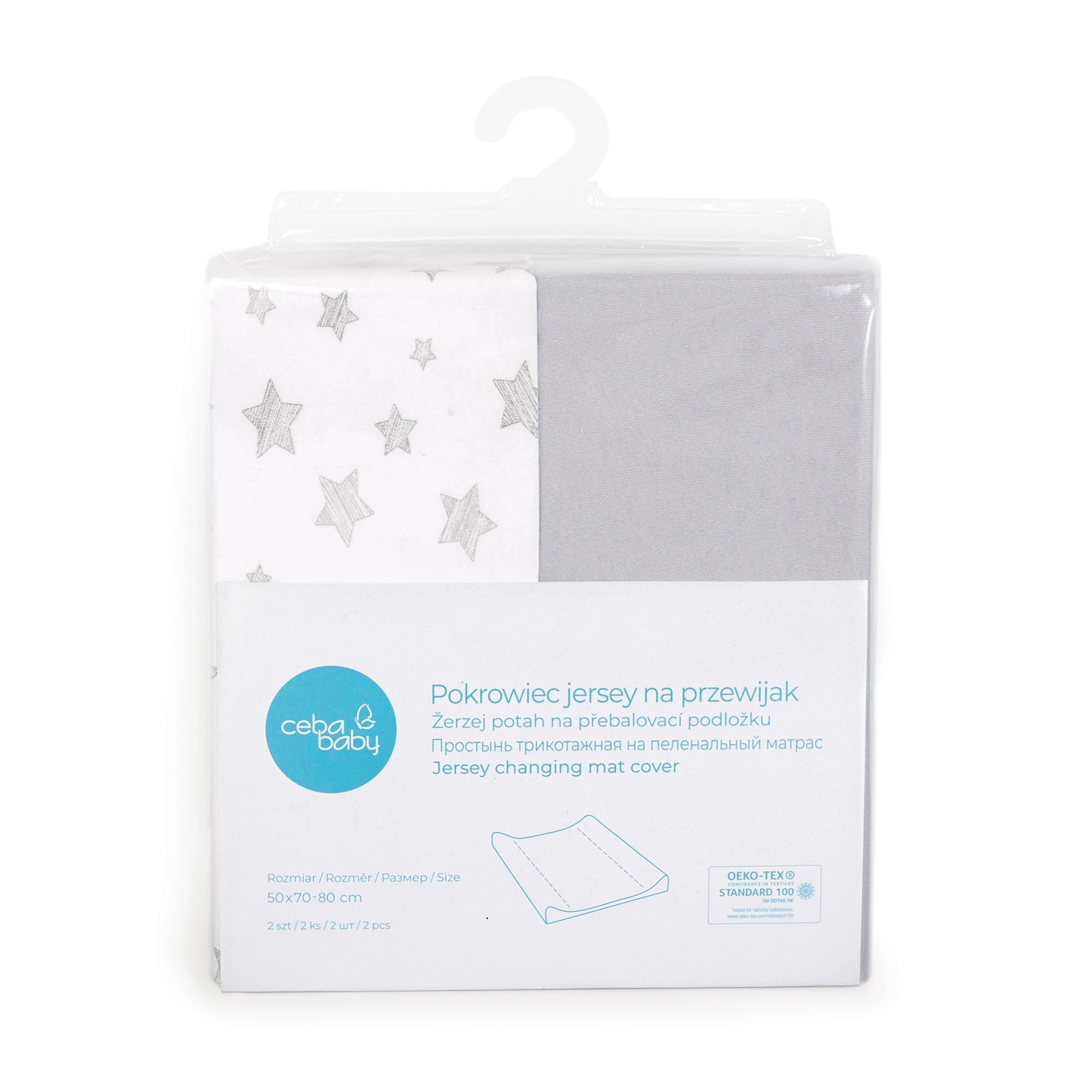 CEBA Poťah na prebaľovaciu podložku 50x70-80 cm 2 ks Light Grey+Grey Stars