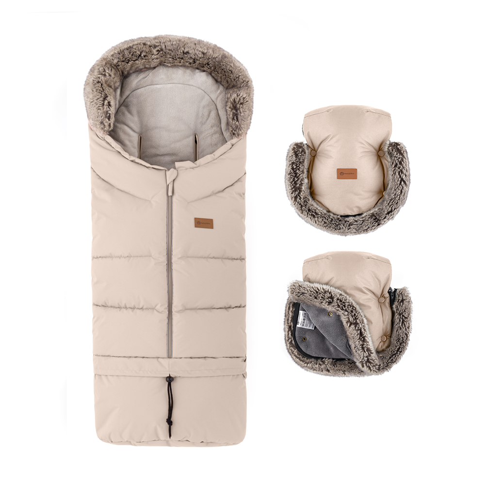 PETITE&MARS Set zimný fusak Arctic 4v1 + rukavice na kočík Furry Rose Petal