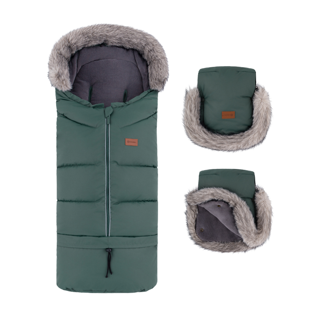 PETITE&amp;MARS Set zimný fusak Arctic 4v1 + rukavice na kočík Furry Veritable Khaki