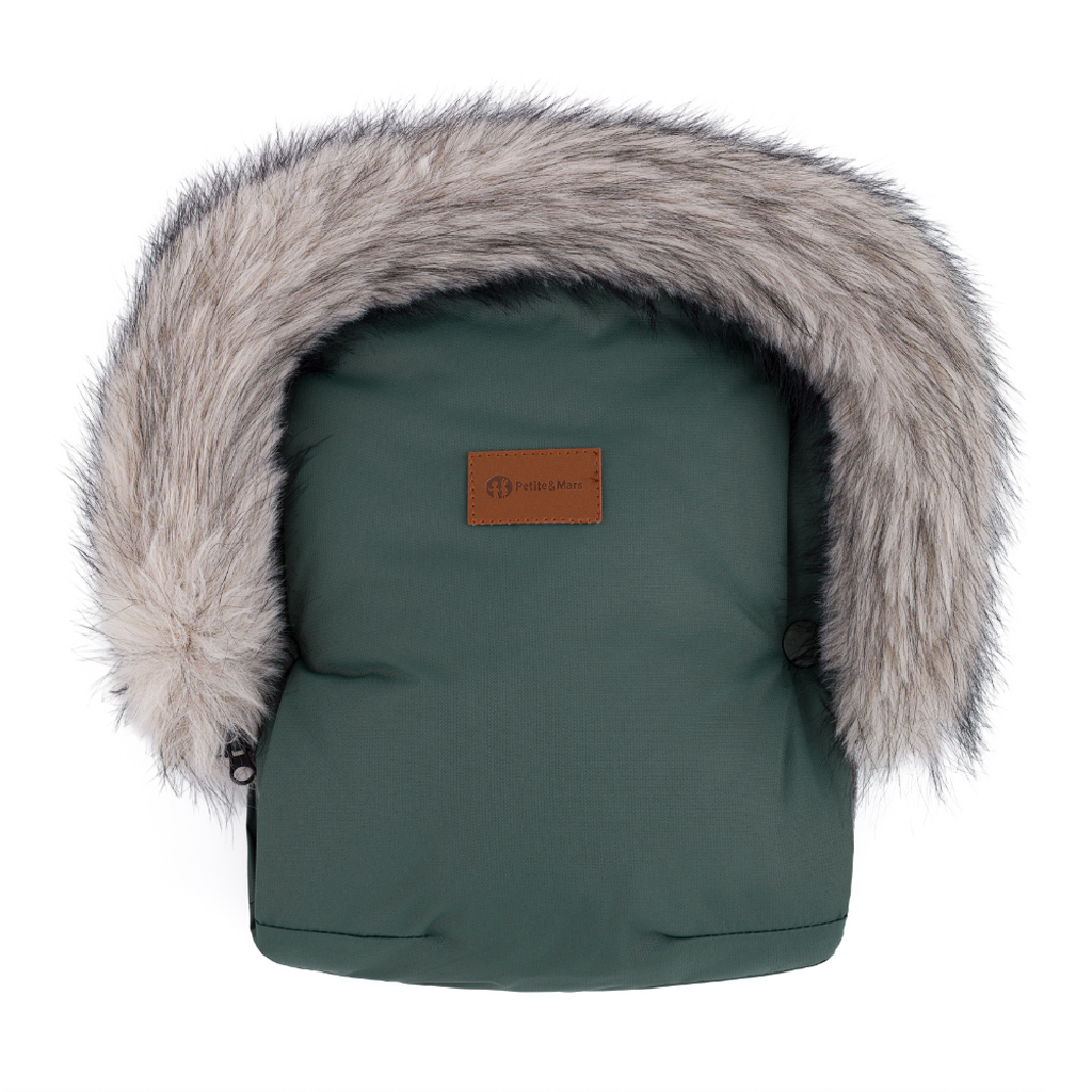 PETITE&amp;MARS Set zimný fusak Arctic 4v1 + rukavice na kočík Furry Veritable Khaki