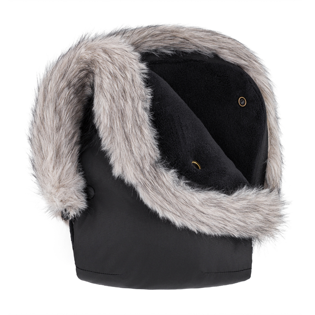 PETITE&amp;MARS Set zimný fusak Comfy 4v1 + rukavice na kočík Furry Forever Black