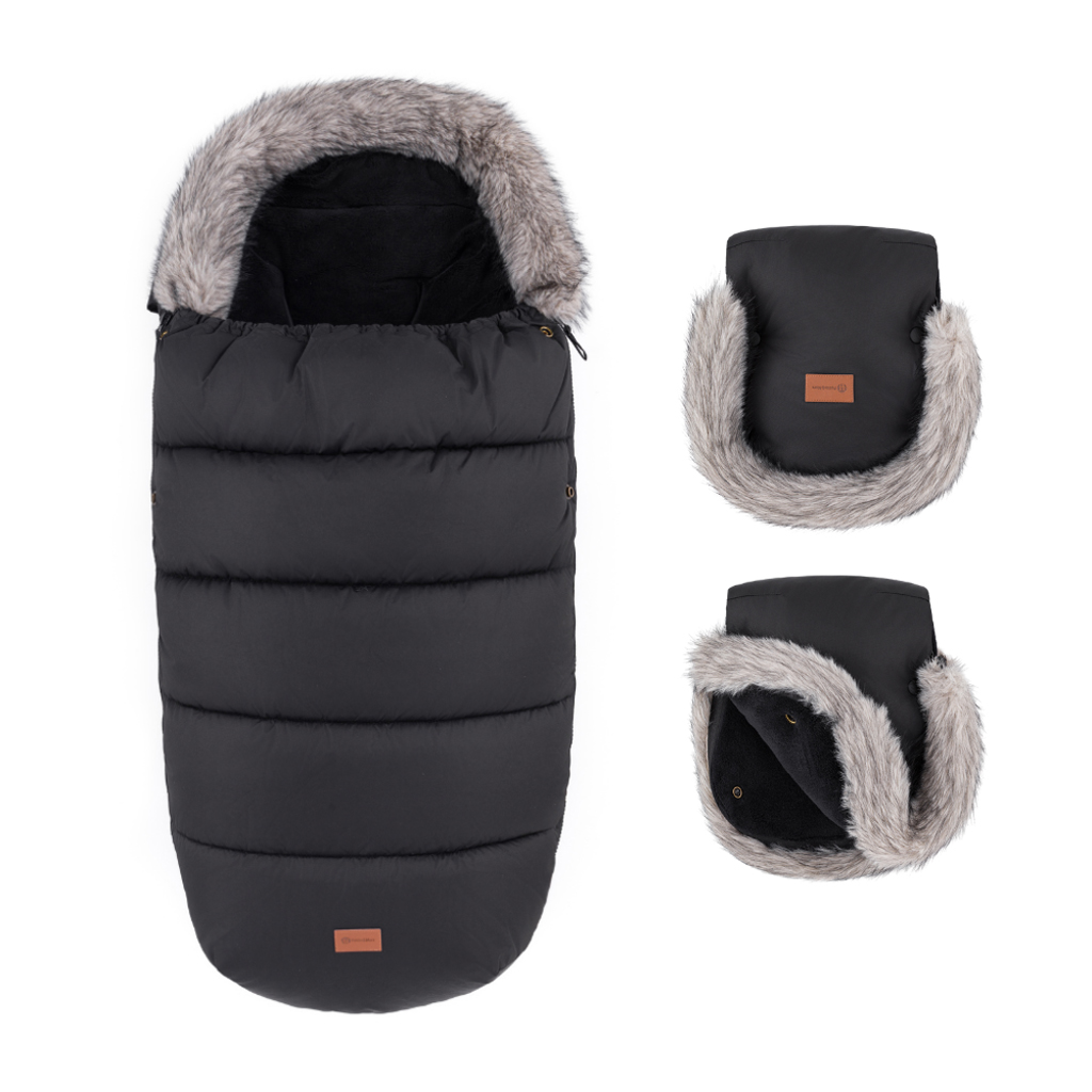 PETITE&MARS Set zimný fusak Comfy 4v1 + rukavice na kočík Furry Forever Black