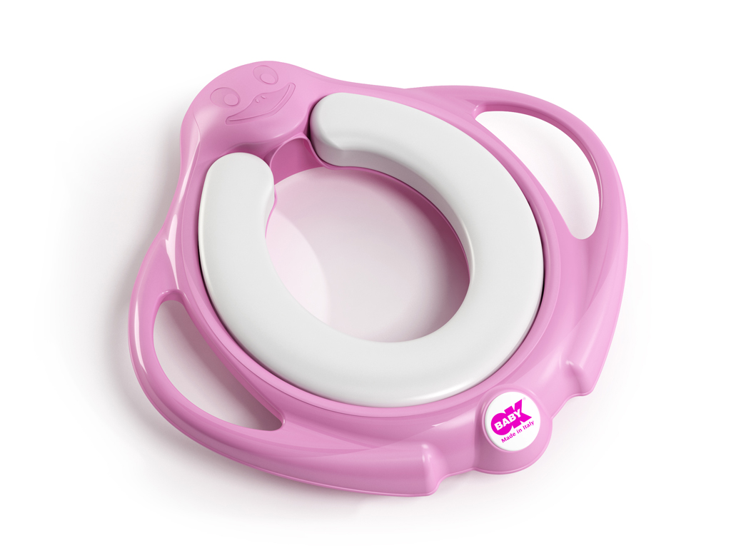 OK BABY Redukcia na WC mäkká protišmyková s rukoväťami Pinguo Soft Pink