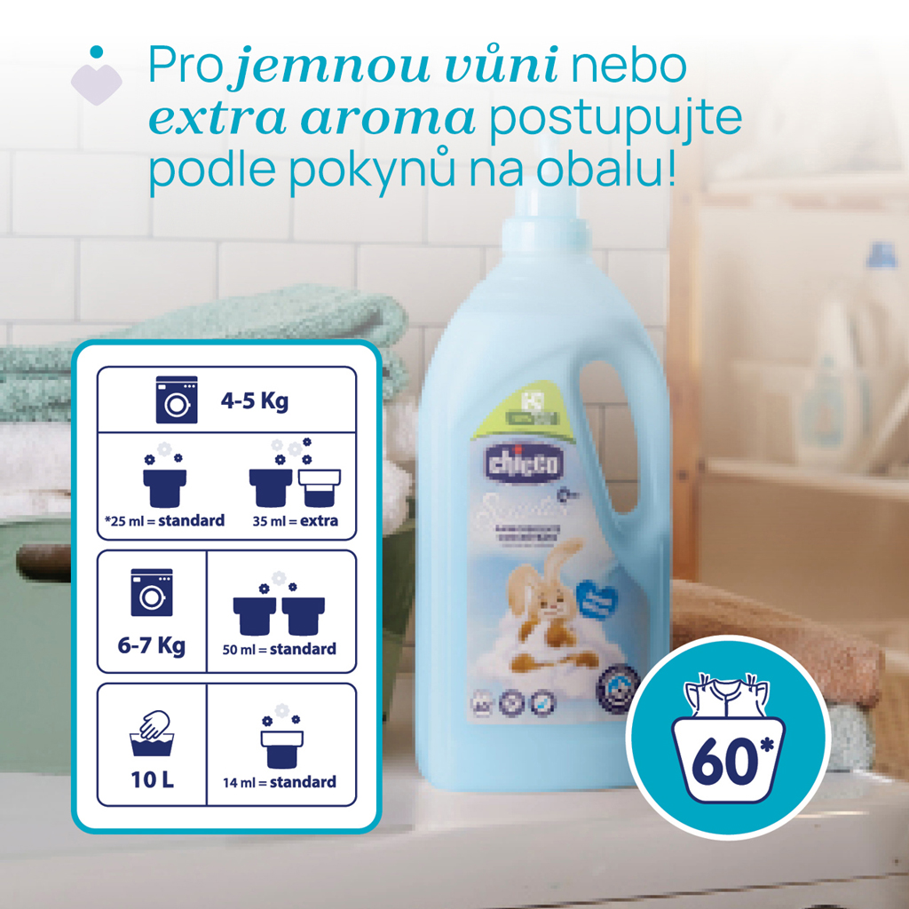 6x CHICCO Aviváž koncentrovaná Baby Sensitive Sladký púder 1,5 l (60 praní)