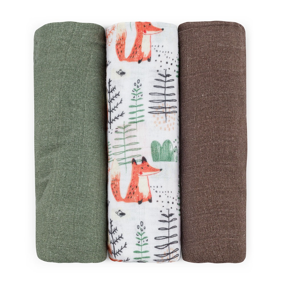 PETITE &amp; MARS Sada plienok bambusová mušelínová 3ks Moussy Forest Fox 68 x 68 cm