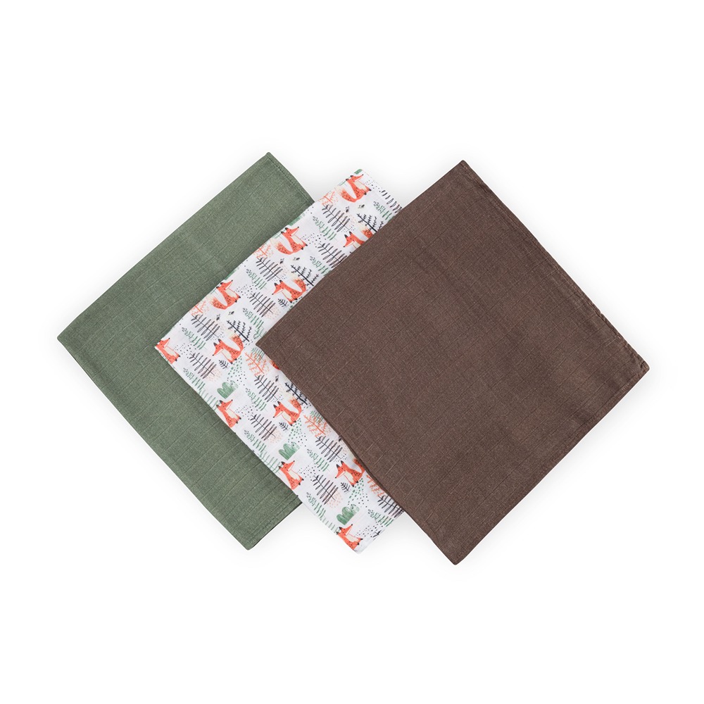 PETITE &amp; MARS Sada plienok bambusová mušelínová 3ks Moussy Forest Fox 68 x 68 cm