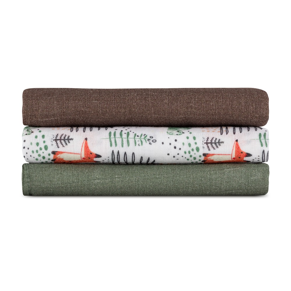 PETITE &amp; MARS Sada plienok bambusová mušelínová 3ks Moussy Forest Fox 68 x 68 cm