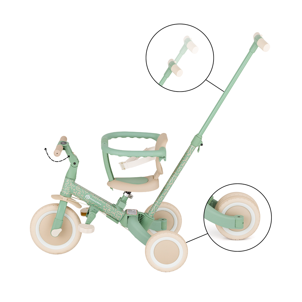PETITE&amp;MARS Trojkolka multifunkčná 5v1 Turbo - limitovaná edícia Green Twist