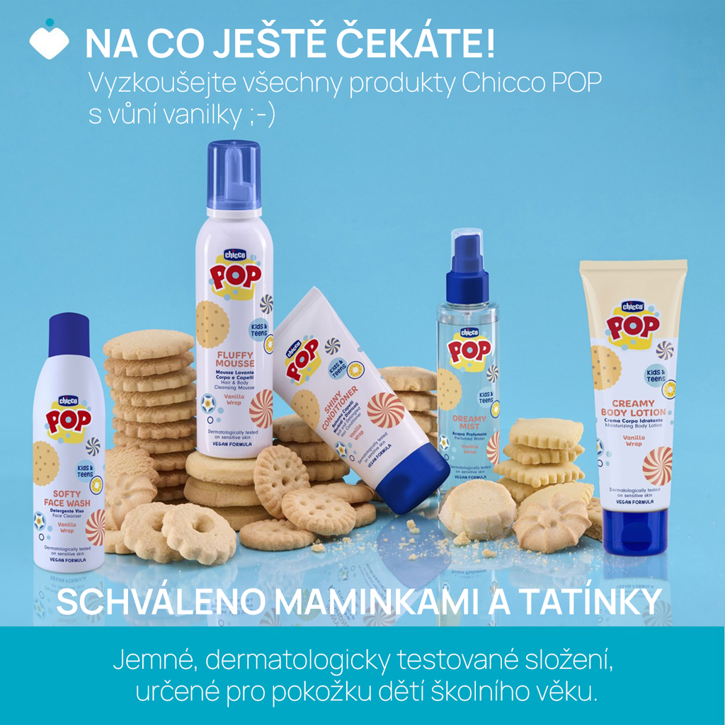 CHICCO Jemný čistiaci gél na tvár POP Softy Vanilla 150ml s peniacim dávkovačom