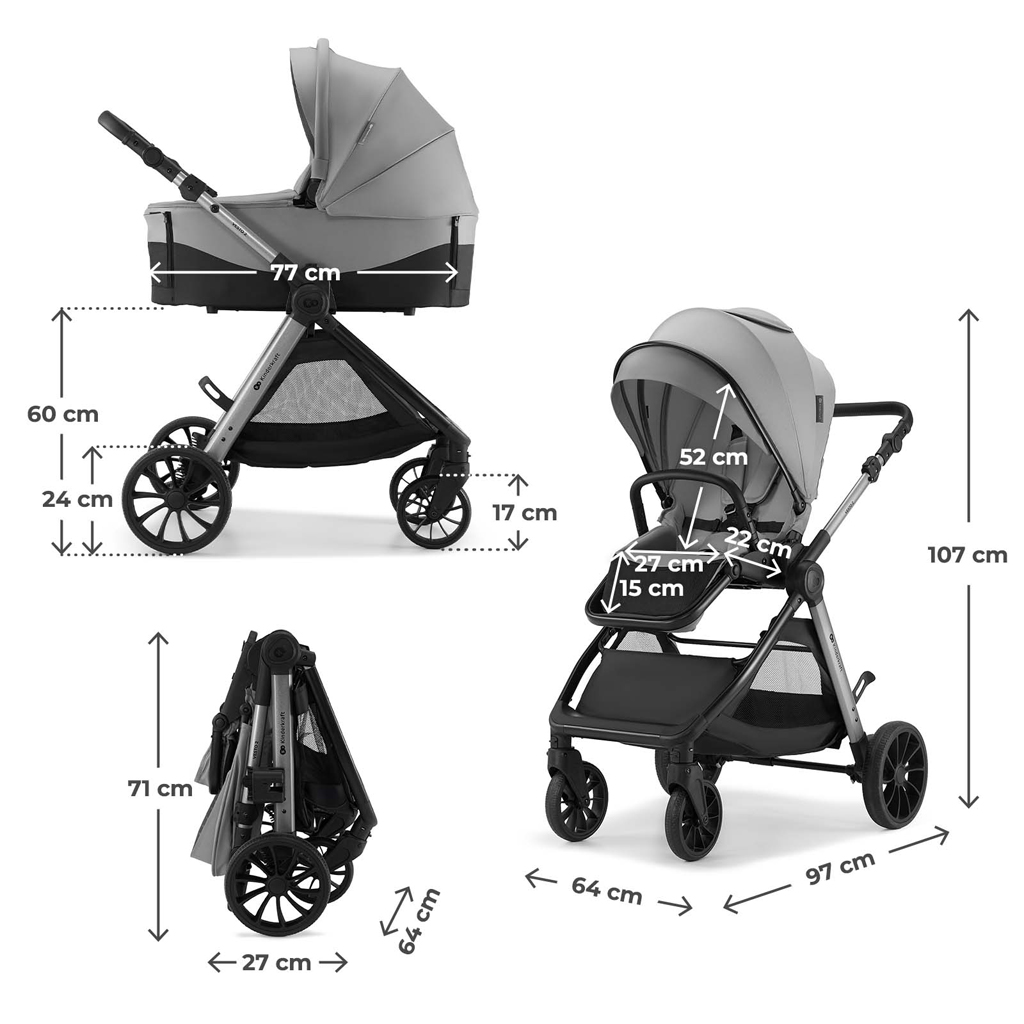 KINDERKRAFT Kočík kombinovaný Vesto 2 3v1 Grey
