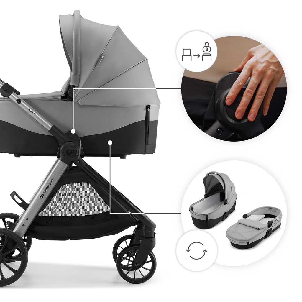 KINDERKRAFT Kočík kombinovaný Vesto 2 3v1 Grey