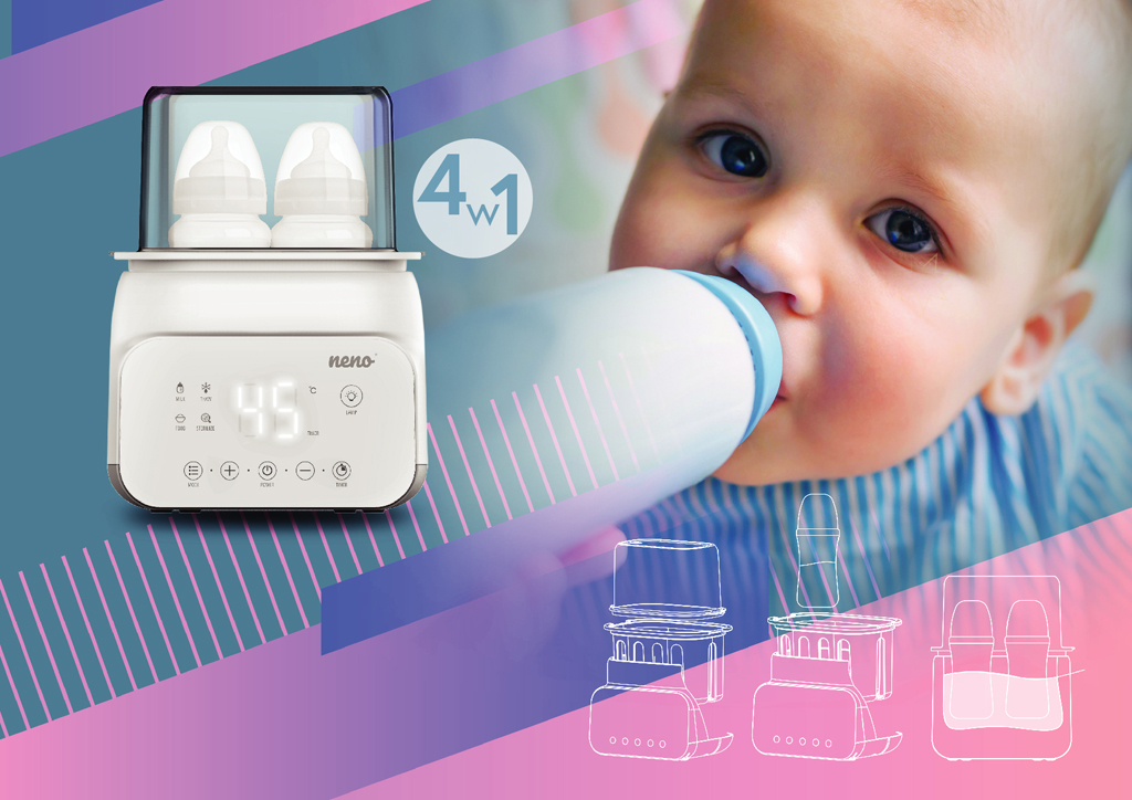 NENO Sterilizátor a ohrievač fliaš Vita 5v1 na 2 fľaše s rozmrazovaním a nočným podsvietením