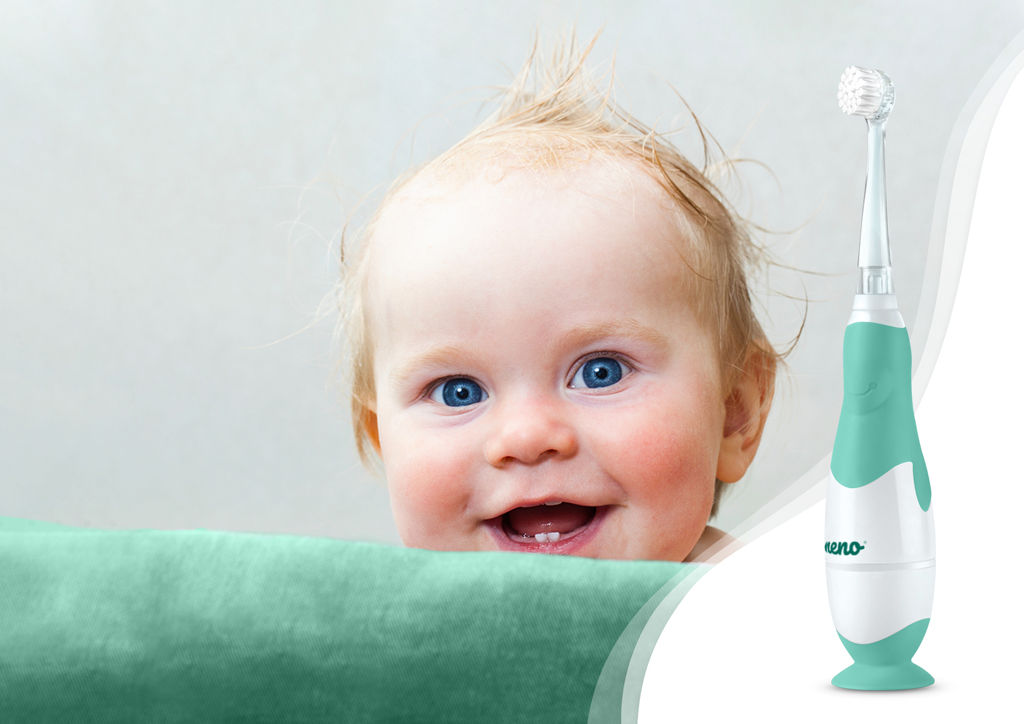 NENO Kefka zubná Denti Blue elektronická pre deti 3–36 mesiacov s LED svetlom a 4 nadstavcami