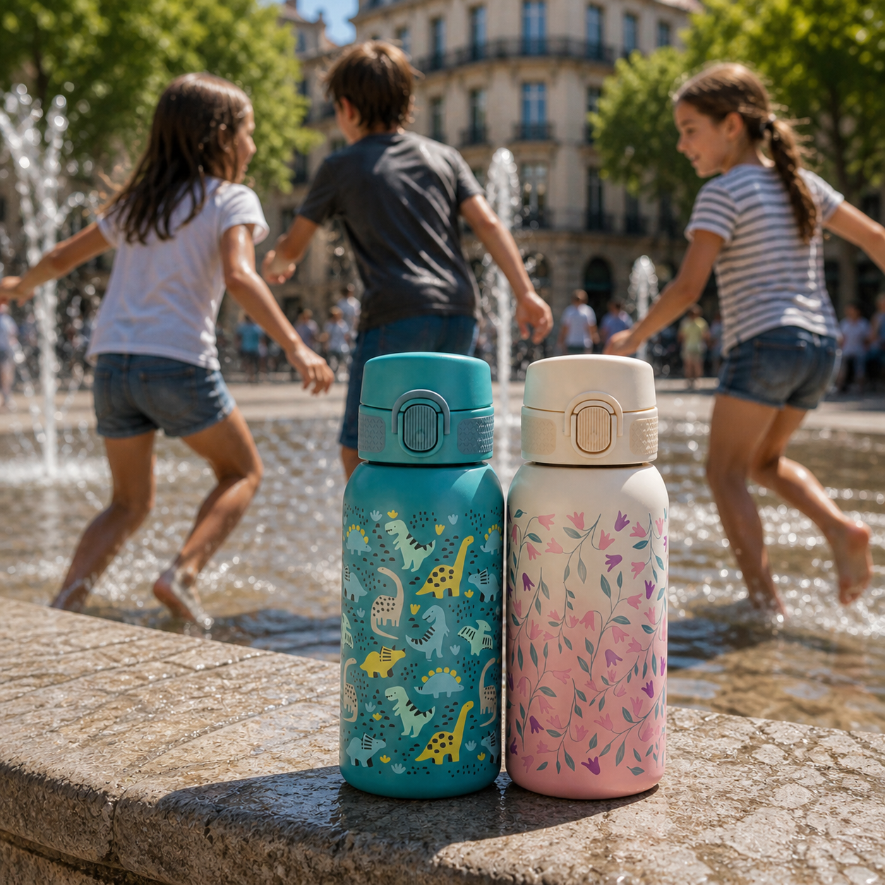 PETITE&amp;MARS Fľaša nerezová termo s náustkom 500 ml Dino Park 36m+