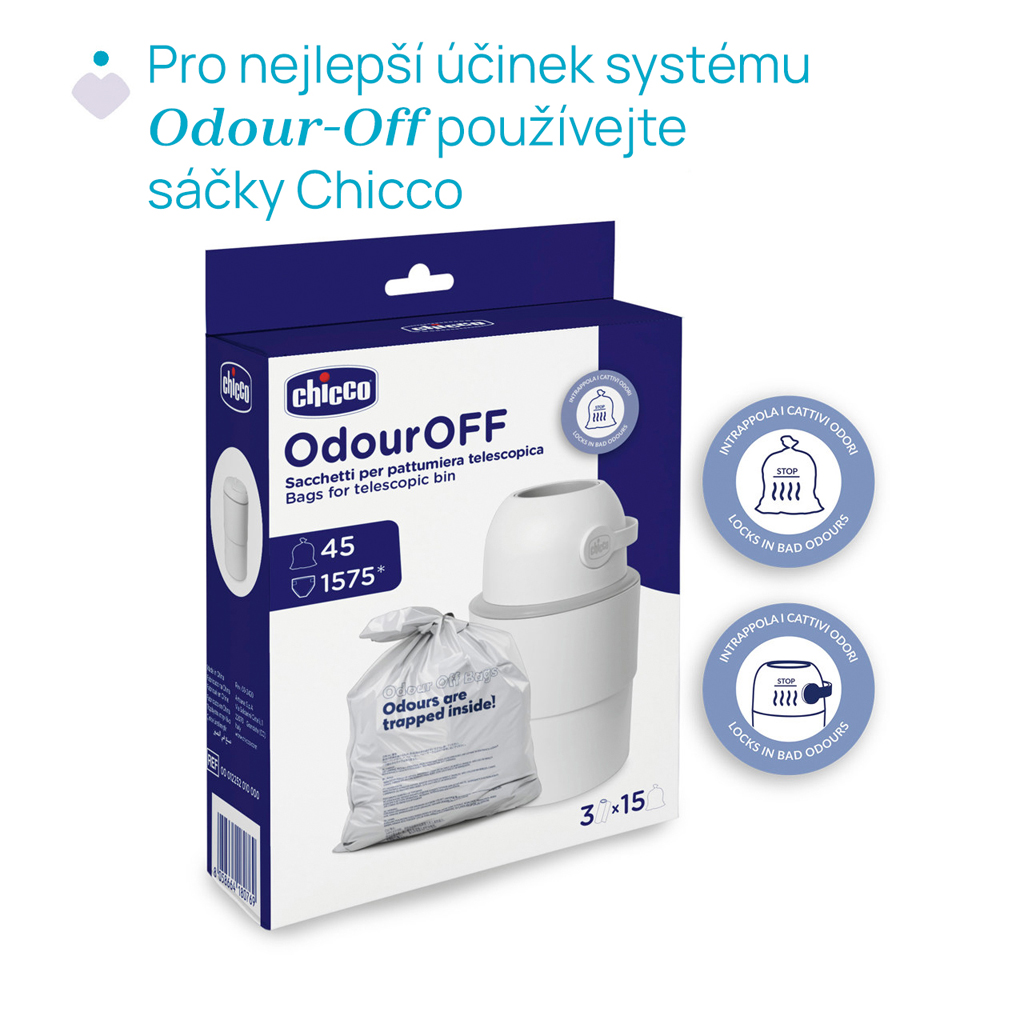 CHICCO Kôš na plienky teleskopický Odour Off na odstránenie zápachu Winter Clouds