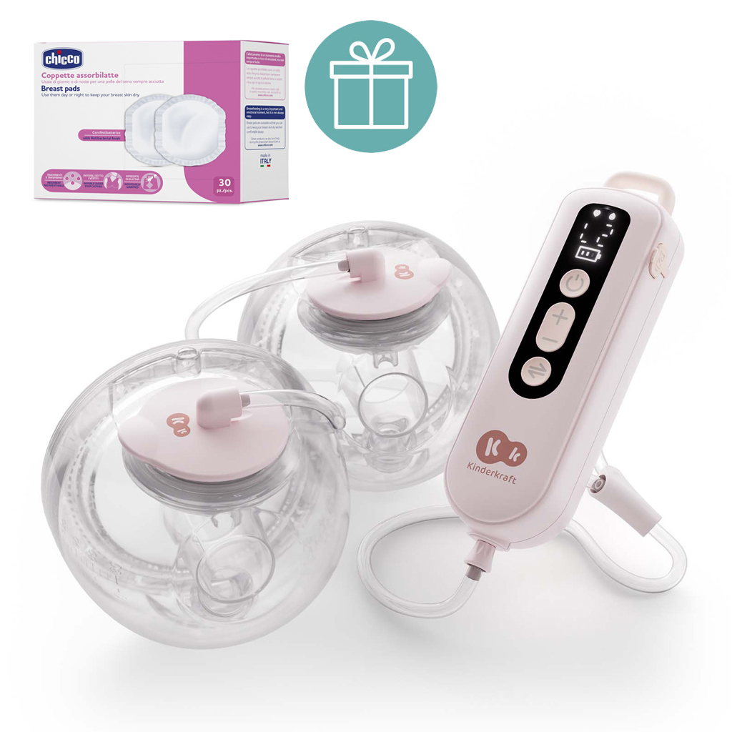 KINDERKRAFT Odsávačka mlieka Double Hands-free Gentle Flow Pink + CHICCO Vložky do podprsenky 30ks