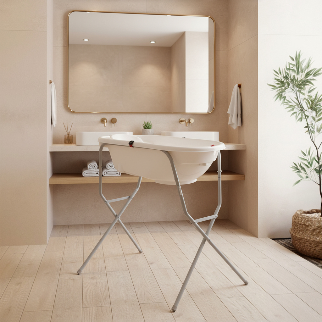 OK BABY SET Vanička rastúca protišmyková Onda Evolution 0–12m Grey + Kovový stojan na vaňu