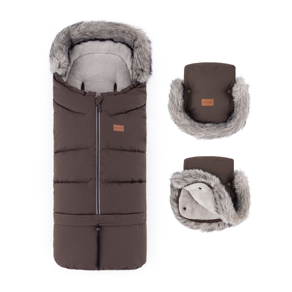 PETITE&amp;MARS Set zimný fusak Arctic 4v1 + rukavice na kočík Furry Rich Brown