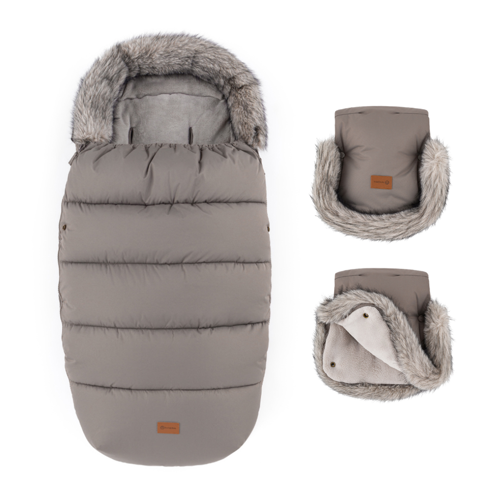 PETITE&MARS Set zimný fusak Comfy 4v1 + rukavice na kočík Furry Mocha Mousse