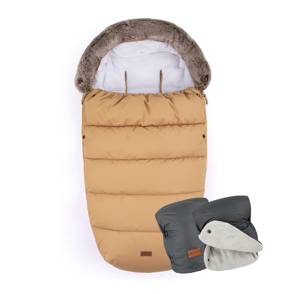 PETITE&amp;MARS Fusak 4v1 Comfy Elegant Caramel + rukávnik Jasie Charcoal Grey
