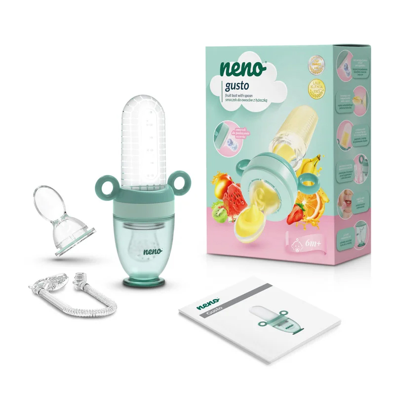 NENO Cumlík na kŕmenie Gusto silikónový s lyžičkou na ovocie, zeleninu a pyré, 6m+