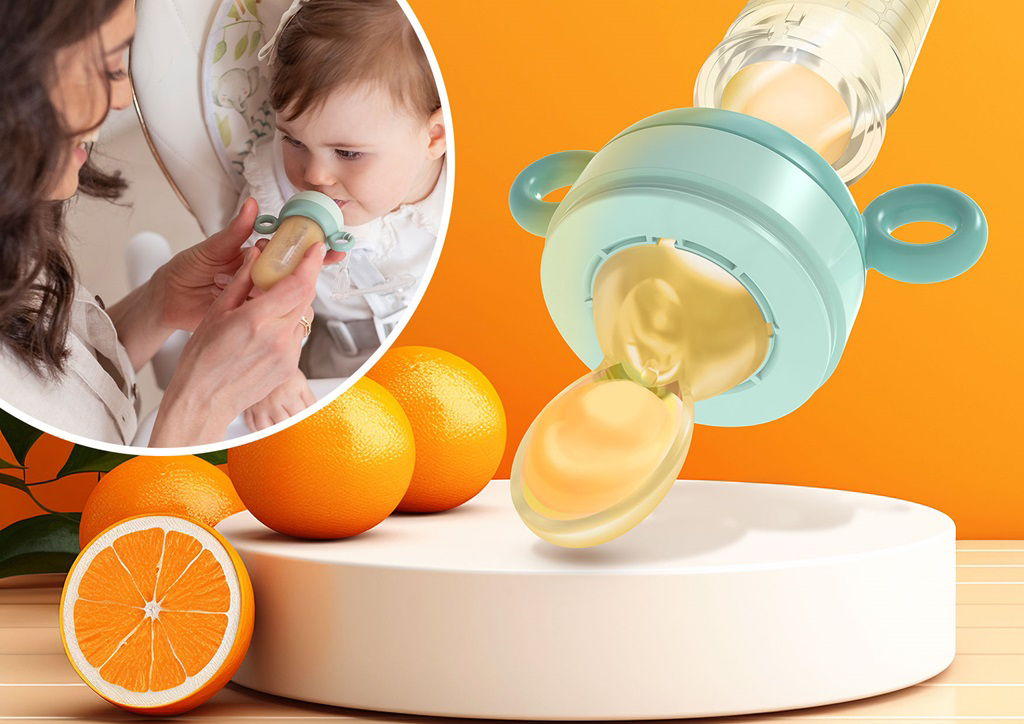 NENO Cumlík na kŕmenie Gusto silikónový s lyžičkou na ovocie, zeleninu a pyré, 6m+