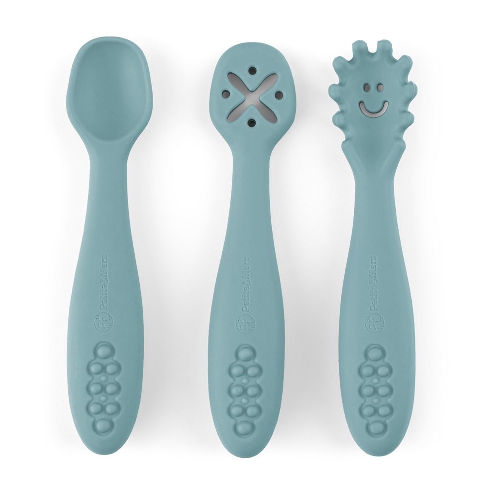 PETITE&amp;MARS Set 3 ks silikónových tréningových lyžičiek Take&amp;Match Frosted Sky 6m+
