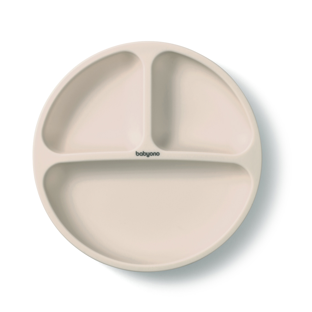 BABYONO Tanier silikónový s prísavkou - beige 6m+