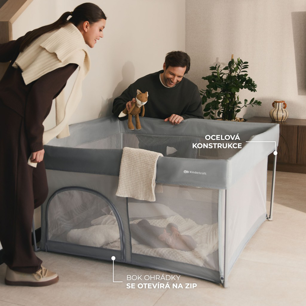 KINDERKRAFT Ohrádka pre deti skladacia Ziki Light Grey
