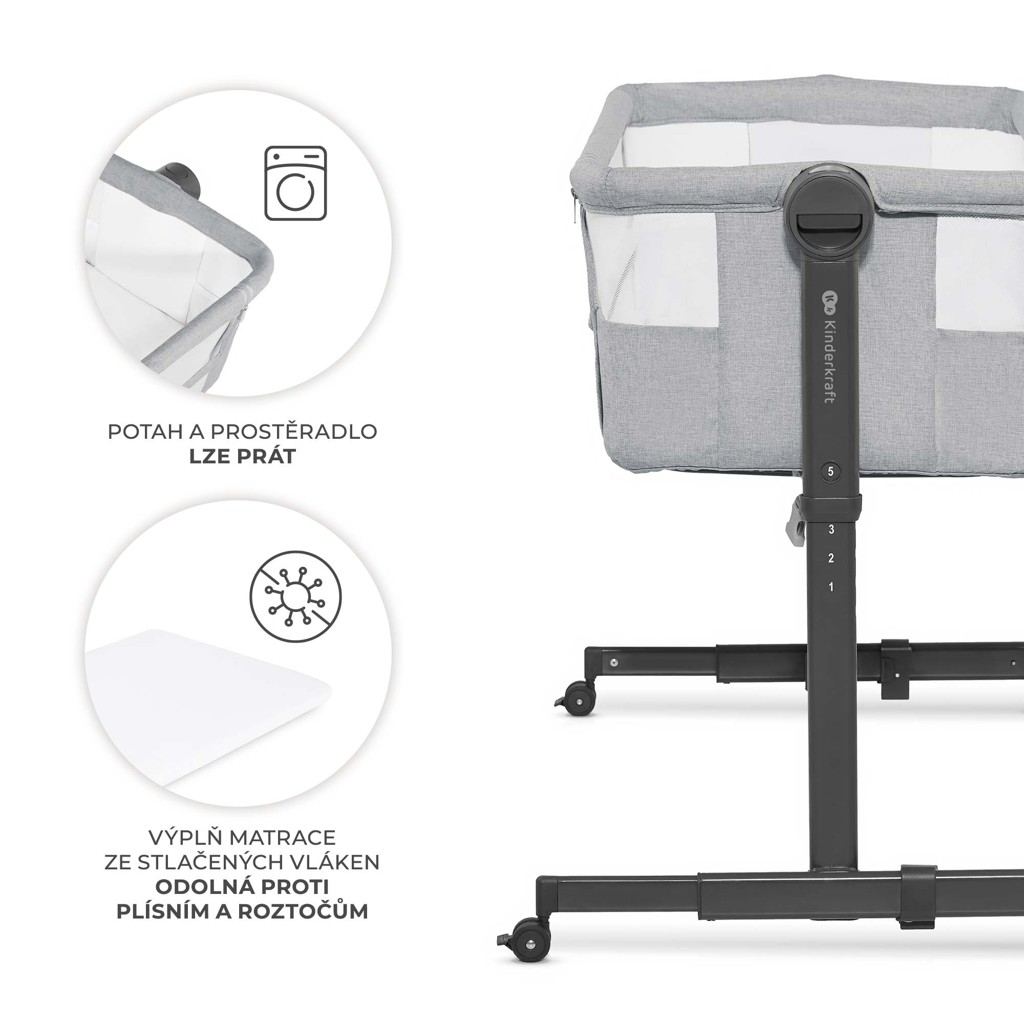KINDERKRAFT Postieľka detská polohovateľná Nestee Up2 Light Grey