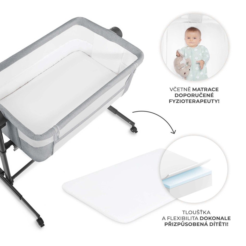 KINDERKRAFT Postieľka detská polohovateľná Nestee Up2 Light Grey