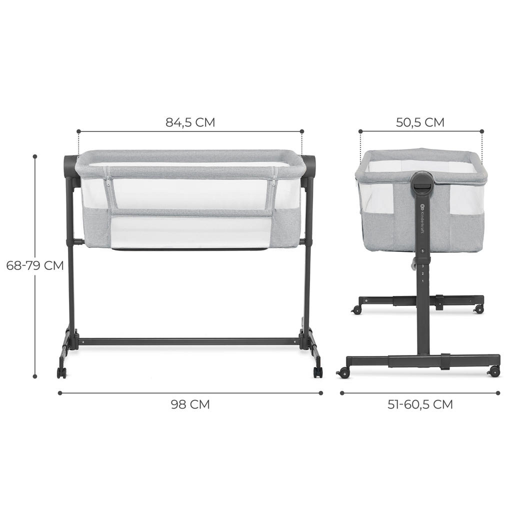 KINDERKRAFT Postieľka detská polohovateľná Nestee Up2 Light Grey