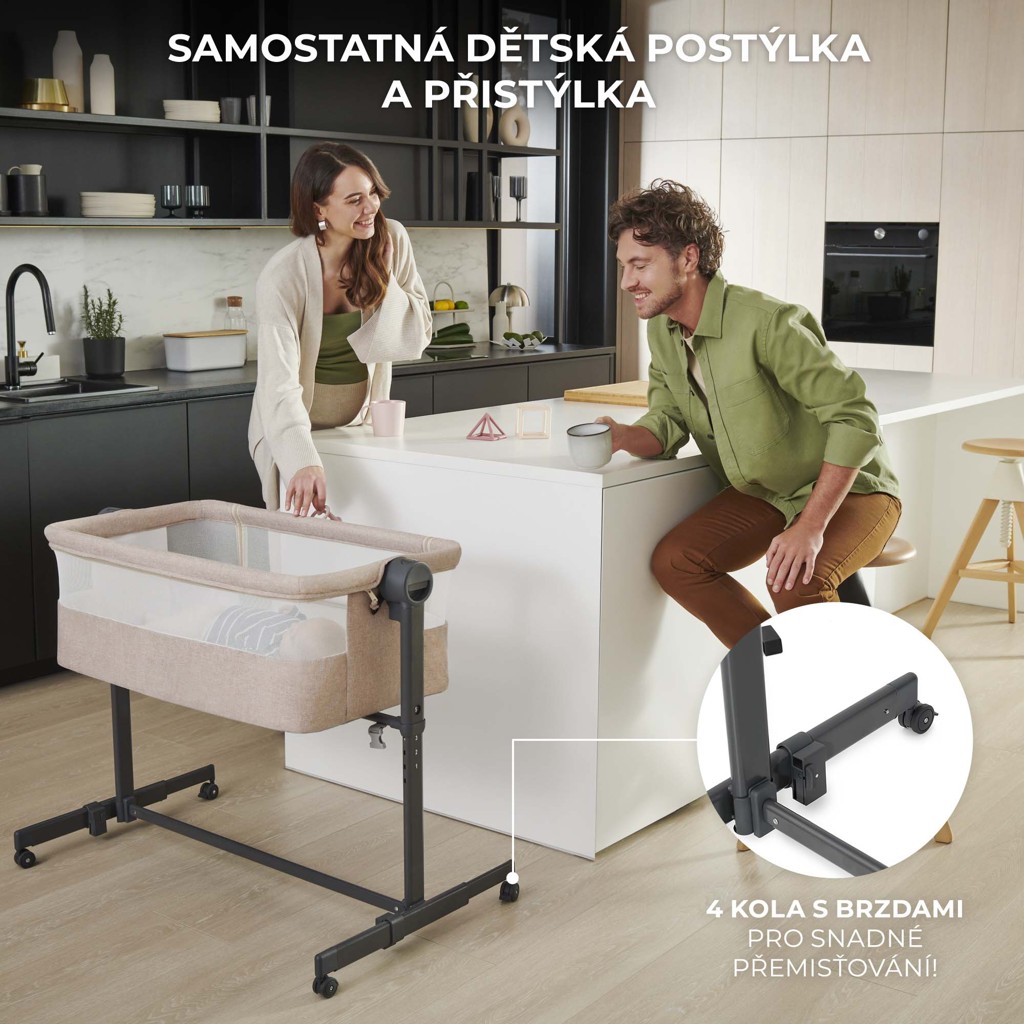 KINDERKRAFT Postieľka detská polohovateľná Nestee Up2 Light Grey
