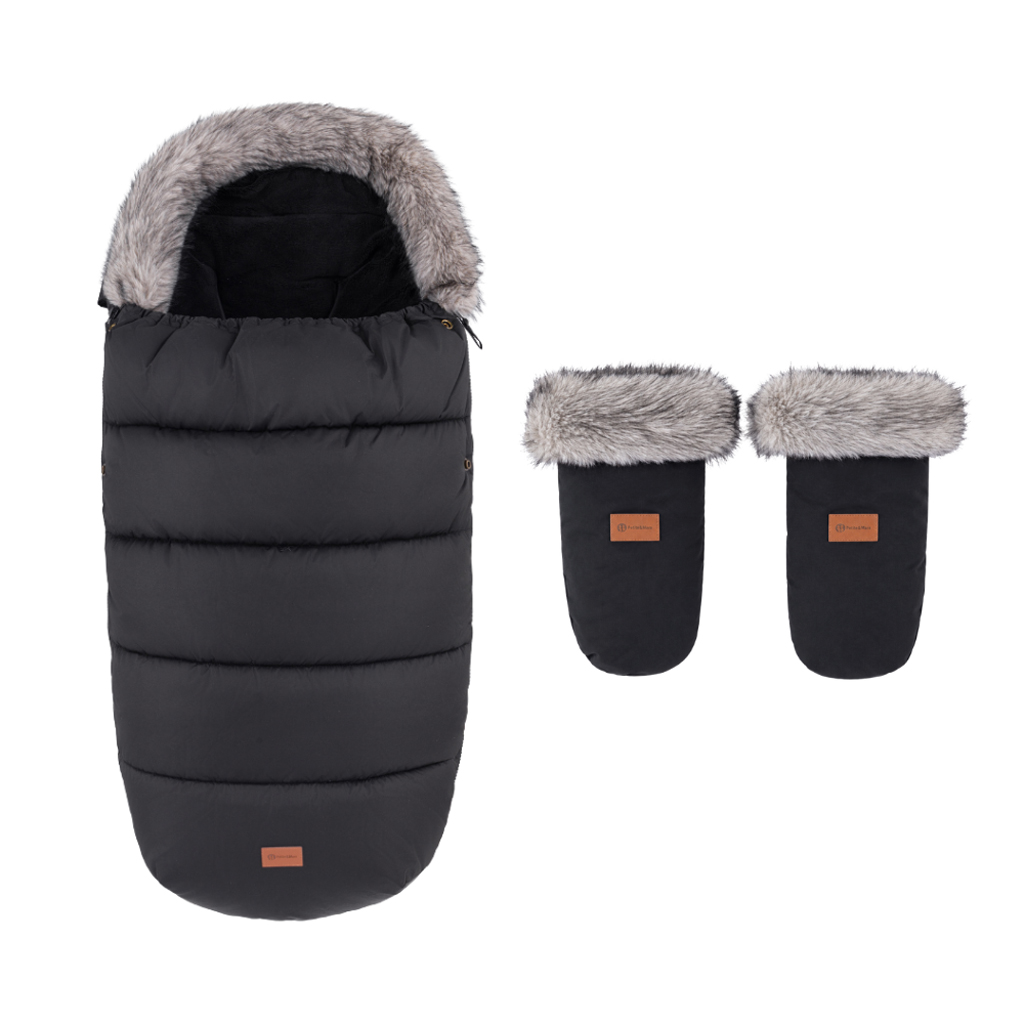 PETITE&amp;MARS Set zimný fusak Comfy 4v1 + rukavice na kočík Fjora Forever Black
