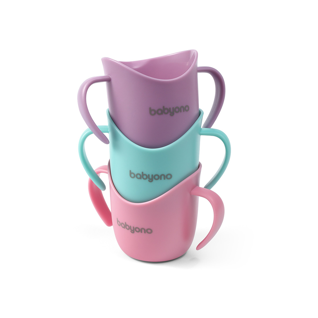 BABYONO Hrnček ergonomický s uškami 120 ml ružový 6m+